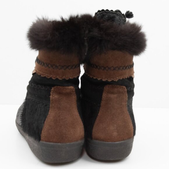 Tecnia Fur Snow Boots Cowhide Vintage 1990s Black Brown Size 38 New Without Box - Picture 4 of 9